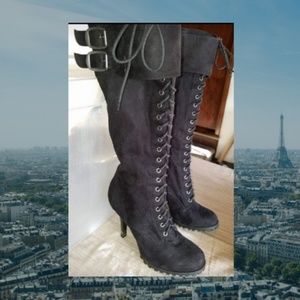 French Connection - Knee High Black Suede Boots